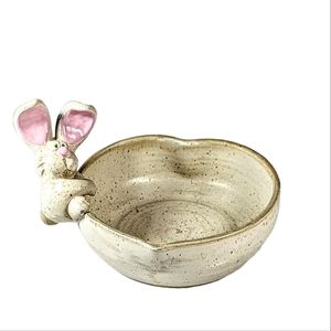 Vintage John Nishio Heart Shaped Bowl Dish With Bunny Figurine